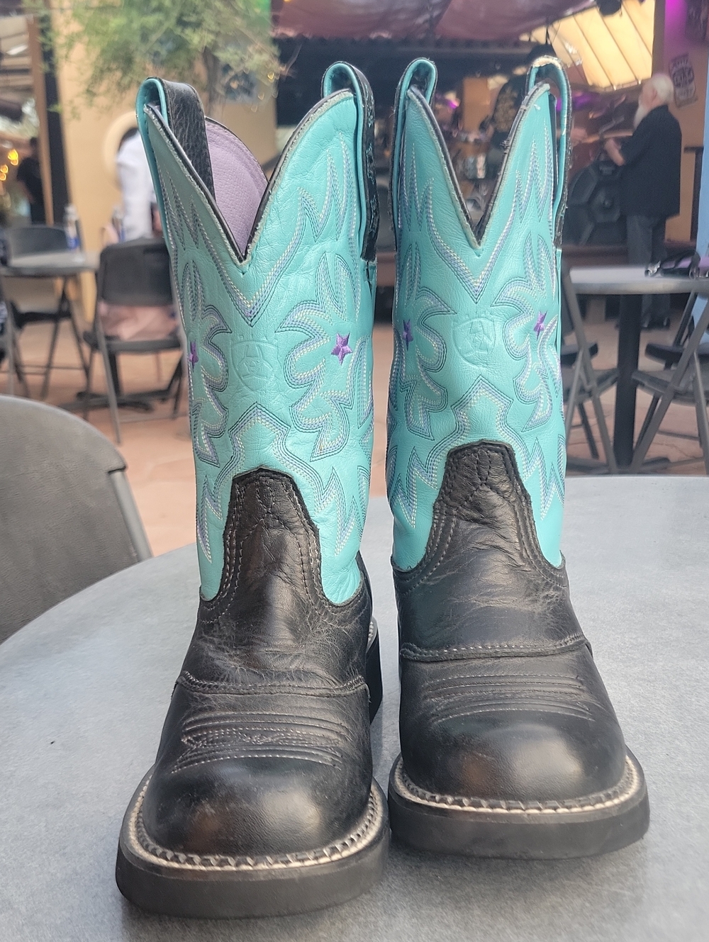 Ariat Turquoise and Black Fat Baby Round Toe Boots